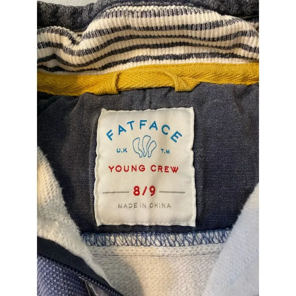 Fat Face UK Kids Cotton Pique Quarter Zip Pullover Blue Bee 10